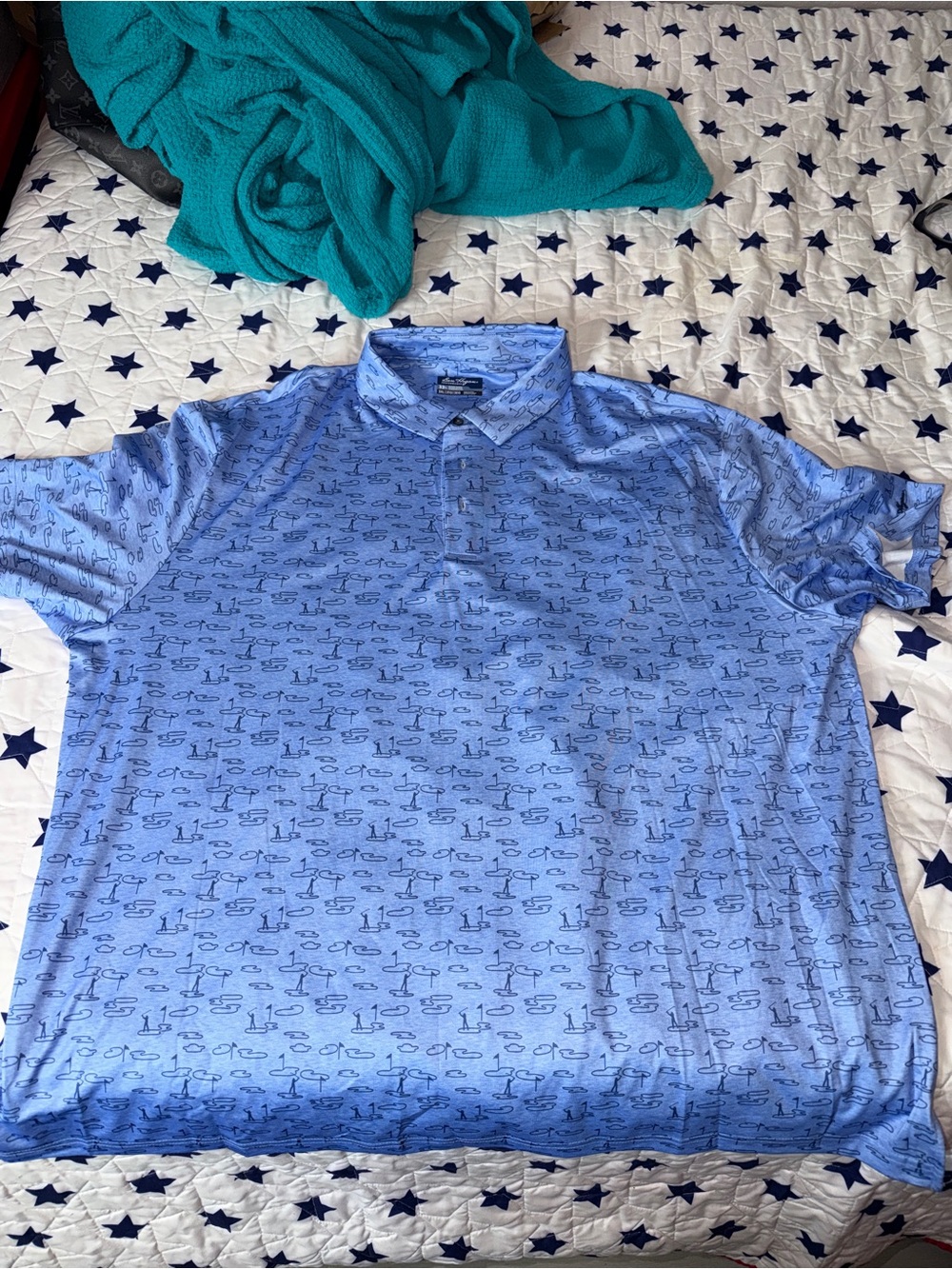 Tommy Bahama Light Blue Polo with Small Nautical Print